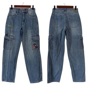 Empyre Tori Porkchop Pocket Blue Cargo Skate Jeans Y2K Embroidered Flip Phone